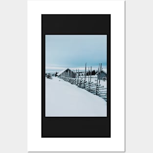 Remote Cabins in White Norwegian Winter Landscape Posters and Art